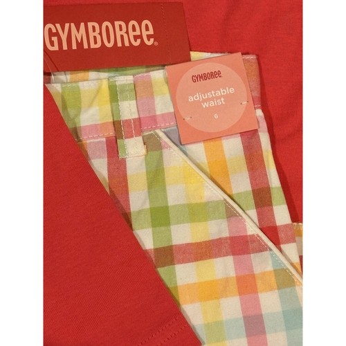 NWT Gymboree Spring Rainbow Coral Flower Hem Swing Top & Plaid Pants Capri LOT 6 - Picture 5 of 13