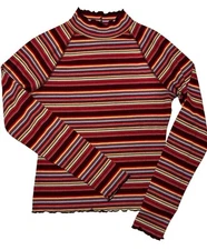 SO Goods For Life Y2K 90s Women's L Striped High Neck Ribbed Long Sleeve Top