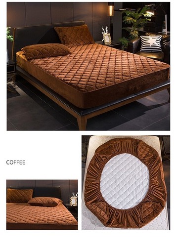 Kristall Samt Verdicken Gesteppt Matratzenbezug Warm Weich Plüsch Bett Spannbetttuch - Bild 10 von 30