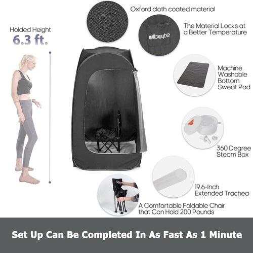 Portable Steam Sauna with Bluetooth Control, Steamer, Body Tent, Foldable Chair - Picture 8 of 9