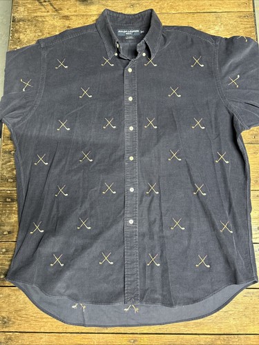 Ralph Lauren Tilden Polo Shirt Golf Clubs All Over Print Men's XL Corduroy - 第 3/7 張圖片
