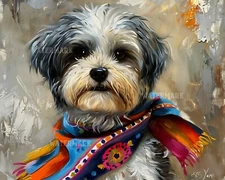 8x10 Matte Print Happy Chinese Crested Dog in Colorful Bandana