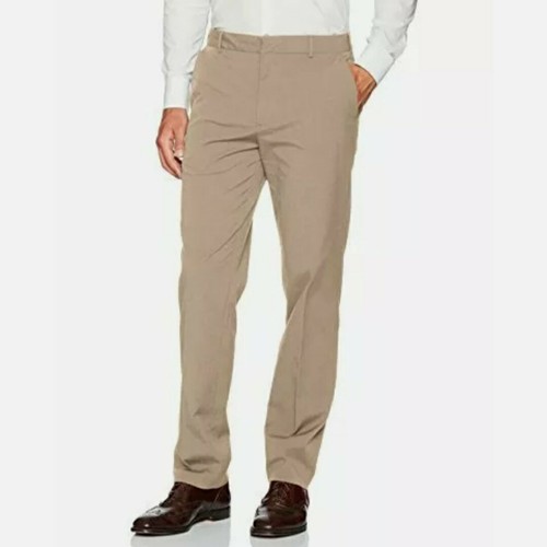 Pantaloni eleganti da viaggio Van Heusen Flex Extender vita piatta davanti marrone 52X32 nuovi con etichette - Foto 1 di 12