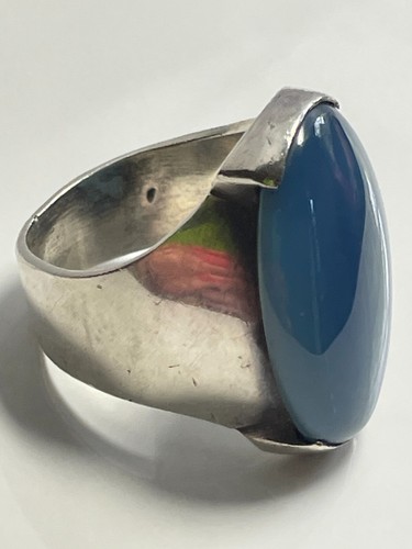 Vintage sterling silver '925' and blue stone cocktail ring 12.11g band size O - Picture 13 of 18