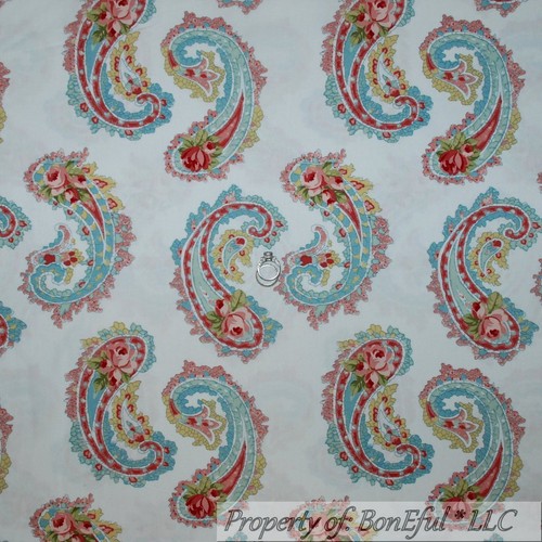 BonEful Stoff FQ Baumwolle DEKO Quilt weiß rose rosa Blumen Paisley Mädchen Garten - Bild 7 von 9