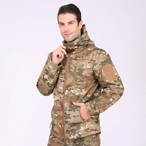 Giacca a vento tattica uomo soft shell giacca esercito jacket cappuccio tempo libero ~ - Foto 11 di 65