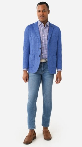 New PETER MILLAR Holden Jersey Houndstooth Soft Jacket in Blue Size 44 Reg $1200 - Picture 2 of 9