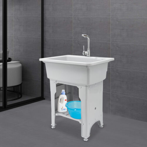Freestanding Laundry Sink Wash Station Utility Sink Kit With Storage Rack+Faucet - Picture 3 of 14