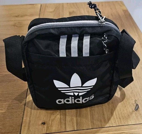 Adidas Bag Original Black Festival side mini Satchel Crossbody Bumbag 2x Zip NEW - Picture 10 of 11