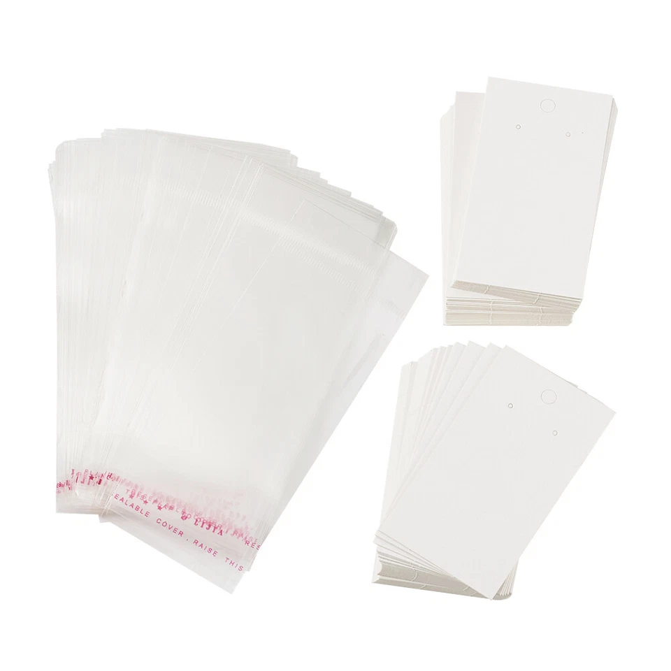 1 Set White Paper Display Cards OPP Cellophane Bags Jewelry Earring Display Sets - Image 2 of 4