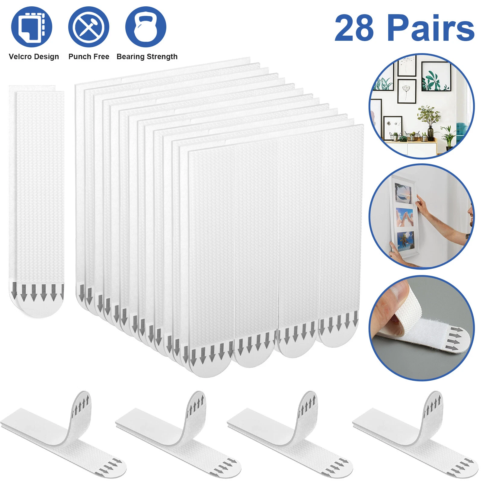 28 Pairs Non-Trace Picture Wall Hanging Strips Large Stickers Self Adhesive Tool