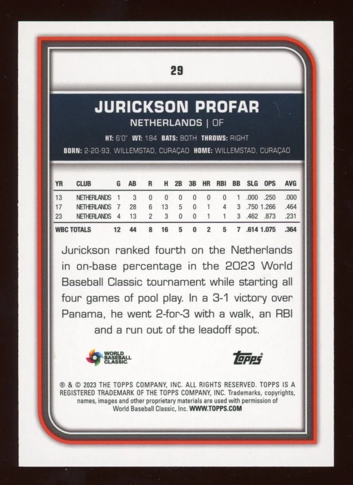 2023 Topps World Baseball Classic - JURICKSON PROFAR #29 - GOLD FOIL /50 - Image 2 of 2