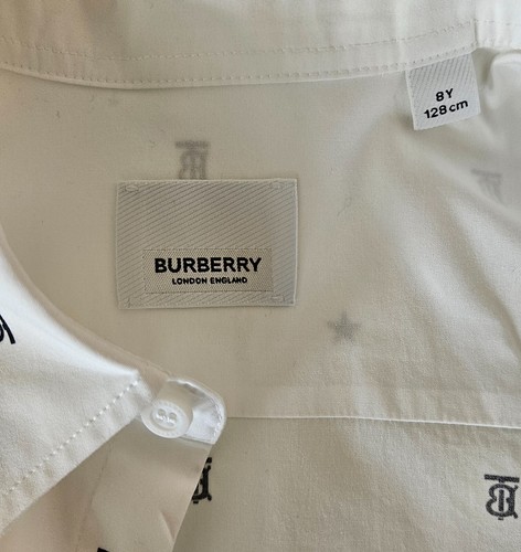 BURBERRY TB Monogram Logo Print Button Down Short Sleeve Shirt Top Size 8Y 128cm - Picture 3 of 5