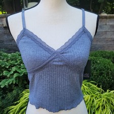 Wild Fable Sz M Cropped Cami Camisole Tank Top Heather Gray Lace Accents