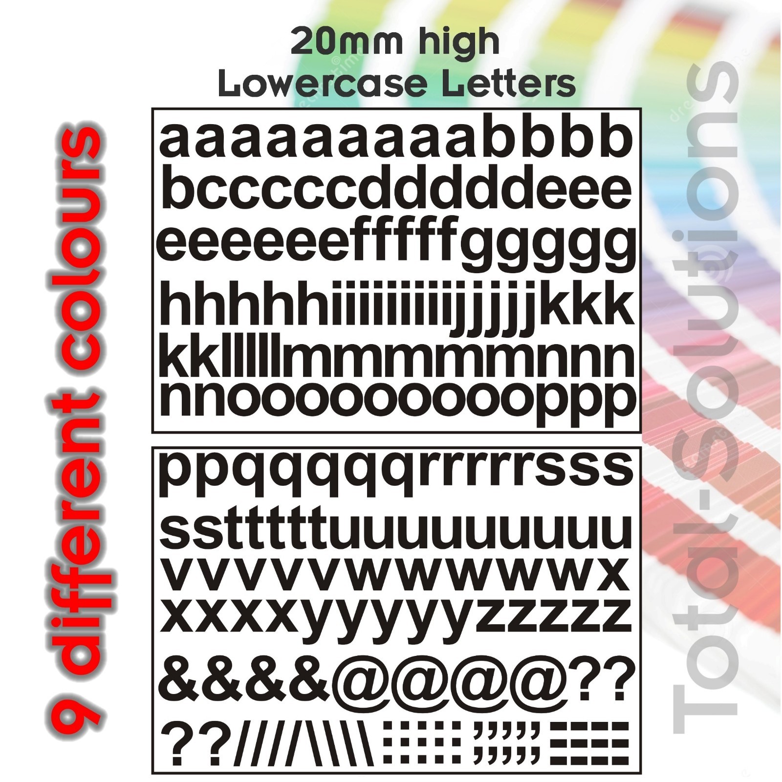 13, 15, 20, 25, 30, 35, 40, 45 and 50mm Self Adhesive Vinyl Letters