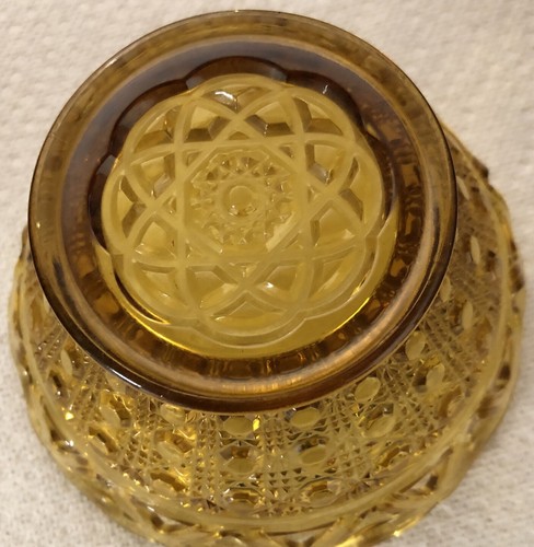 Vintage Imperial Amber Glass Open Lace Bowl Button Weave Pattern Lattice Candy - Picture 2 of 3