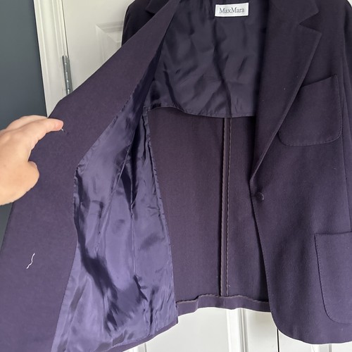 Max Mara Blazer Jacket Womens 12 Angora Virgin Wool Eggplant Plum Italy DEFECTS - Picture 4 of 21