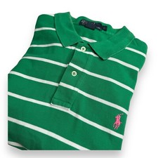Polo Ralph Lauren Cotton Knit Polo Shirt Men's Collared Stripe Size L Green