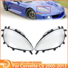 Pair Headlight Headlamp Lens Cover Anti-UV with Gaskets For Corvette C6 2005-13