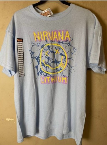 NIRVANA Lithium Smiley Face T-Shirt Pale Blue Grunge-NWT - 第 1/6 張圖片