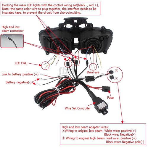Hi/Lo Beam LED Red Devil Eye Headlight Assembly Fit For Honda CBR1000RR 04-06 - Picture 4 of 23