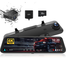 WOLFBOX 4K Mirror Dash Cam 12''Dual Dash Cameras Parking Monitoring Free SD