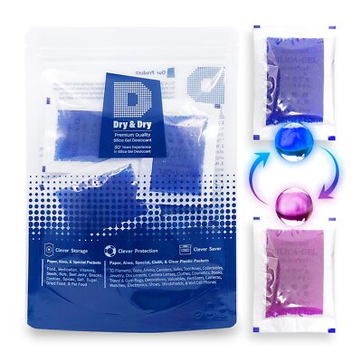 5 Gram 50 Packets Blue IndicatingBlue to Pink Silica Gel Packets Desiccants S...