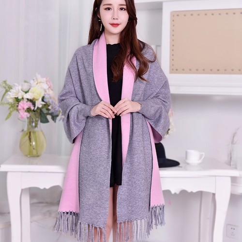 Women Winter Knit Tassels Cloak Shawl Warm Scarf Cape Wrap Blanket With Sleeves - Bild 4 von 21