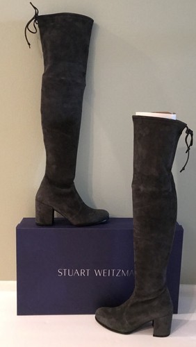 Stuart Weitzman Tieland Over the Knee Thigh High Slate Grey Gray Suede Sz 8 New - Picture 6 of 12