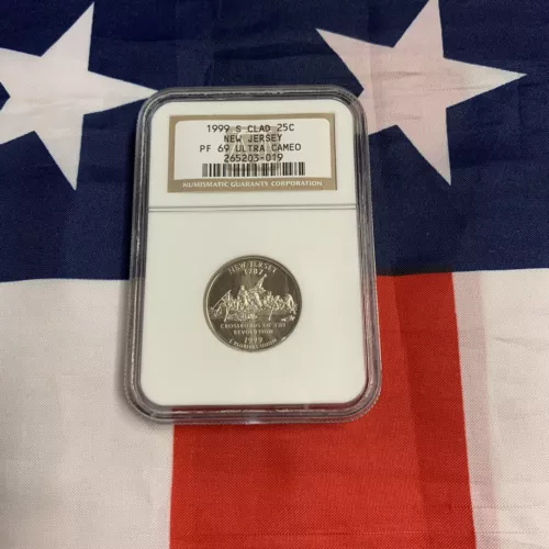 1999-S CLAD State Quarter New Jersey NGC PF69 Ultra Cameo. Stock Photo. - ST#01