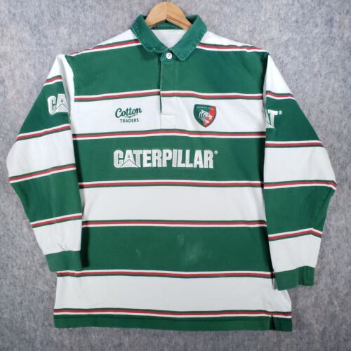 Vintage Leicester Tigers Rugby Shirt Mens XL White Green 2007/08 Home Y2K Top - Picture 1 of 16