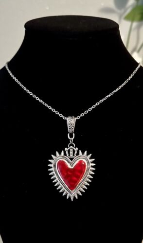 Sacred Heart Halskette, Herzkette, gotischer Schmuck, Memento Mori, brennendes Herz - Bild 2 von 5