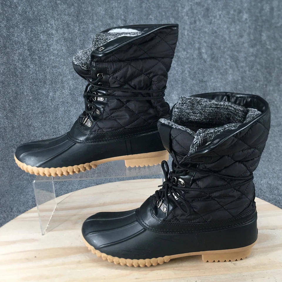 Henry Ferrera Colección Botas Mujer 11 Negro Nieve Tela Acolchada Goma Informal Foto 2 de 4