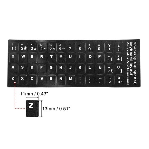 Spanish Keyboard Stickers, 4Pcs Computer Cover, Black Background White Lettering - Picture 2 of 5
