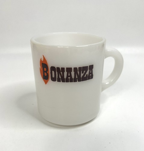 Vintage Bonanza Steakhouse Restaurant Milk Glass Coffee Mug/Cup EUC