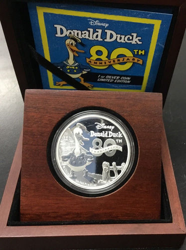 Disney Donald Duck 1oz Silver Coin Limited Edition, 80th anniversary, NIB & COA