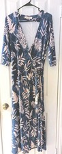 ISND Woman Blue Tropical Floral Palm Wrap Dress..Large. Adjustable