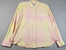 Rails Button Up Shirt Women’s Medium Charli Check Lemon Raspberry Sheer Thin Top