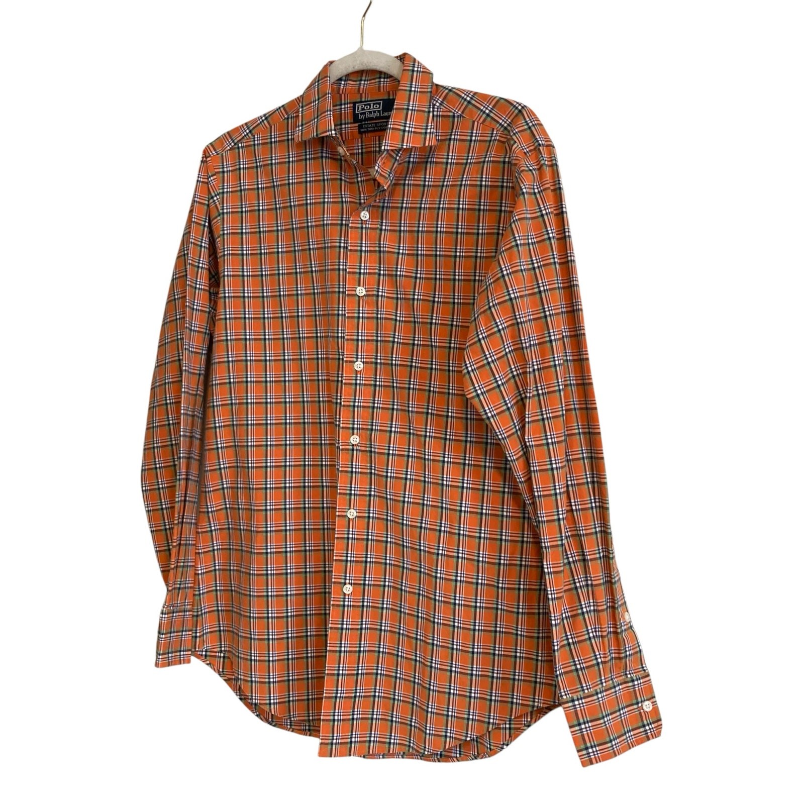 Vintage Polo Ralph Lauren Orange Green Plaid Estate Sport Preppy Shirt Sz Small thumbnail 17