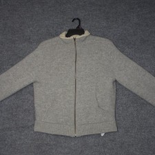 LL Bean Lambswool Fleece Lined Full Zip Sweater Mens M Gray 285317 Cardigan