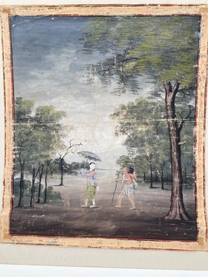 Mid 19th Century  Thailand Prince Vessantara in Forrest Painting on Cloth