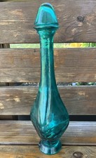GREEN decanter GENIE BOTTLE  18.5&rdquo; Tall Made In Spain VTG Optic Color Stained