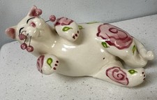 Vintage Amy Lacombe Whimsiclay Reclining Cat Roses 2001 Missing Whisker SE37