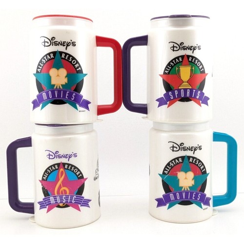 Walt Disney World All-Star Resort Thermal Mugs Lot of 4 Music Movies Sports - Picture 22 of 23