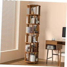 6 Tier Solid Wood Rotating Bookshelf on 6Tier-78.6"H x 17.3"D x 17.3"W Walnut