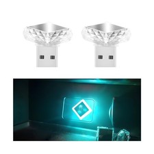 2pcs Ice Blue Usb Mini Led Car Interior Ambient Atmosphere Lights Universal