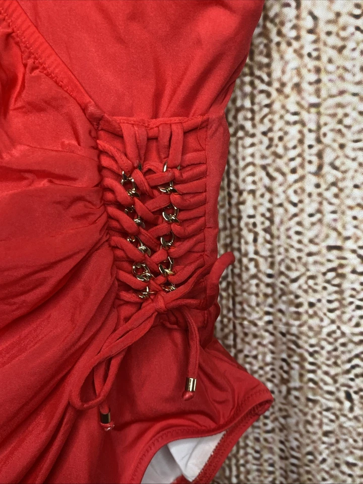 Traje de baño Gottex para mujer rojo acanalado de una pieza talla 10 herrajes dorados Foto 3 de 4