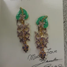 Lunch at the Ritz Earrings Lilac Floral Flower Signed Clip On Menu Card