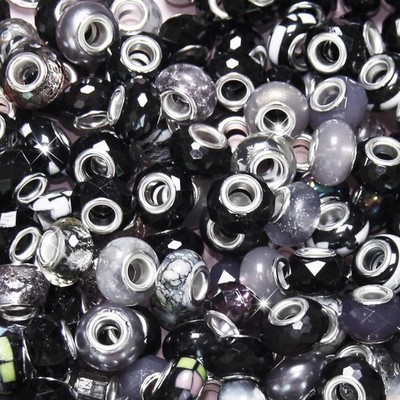 60PCS Large Hole Beads Spacer Black Assorted DIY Jewelry Making