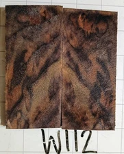 W112 Stabilized Spalted Black Walnut Stump Cut, Curl Knife/Axe/Gun Scale 2x5x3/8
